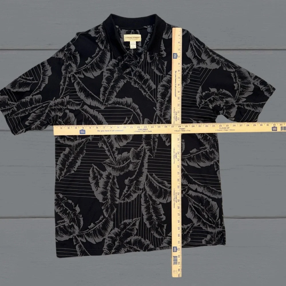 Cooke Street Hawaiian Islands Polo Men’s Size L | Black Tropical Leaf Print |